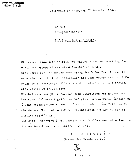 Schreiben des Kriegssch&auml;denamtes